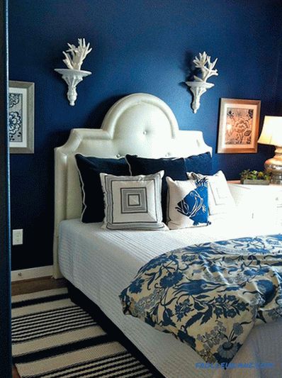 Сина боја во внатрешноста на спалната соба - 50 примери и правила за дизајн