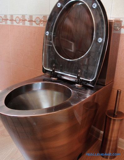 Видови на тоалетни чинии на сад, измивање, ослободување и материјали за производство + Фото